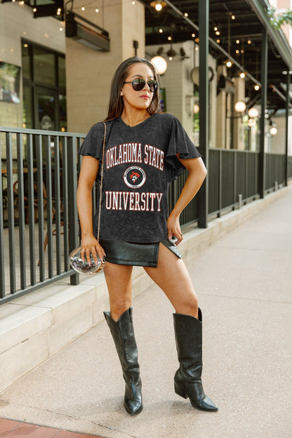 OKLAHOMA STATE COWBOYS VICTORY MODE FLUTTER SLEEVE TEE IN BLACK