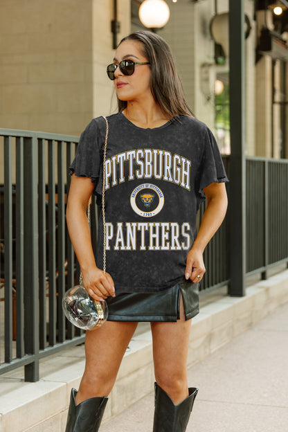 PITTSBURGH PANTHERS VICTORY MODE FLUTTER SLEEVE TEE IN BLACK