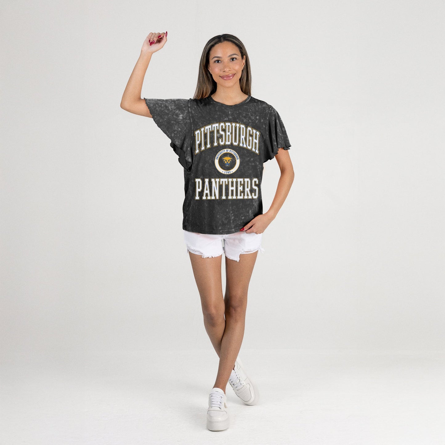 PITTSBURGH PANTHERS VICTORY MODE FLUTTER SLEEVE TEE IN BLACK