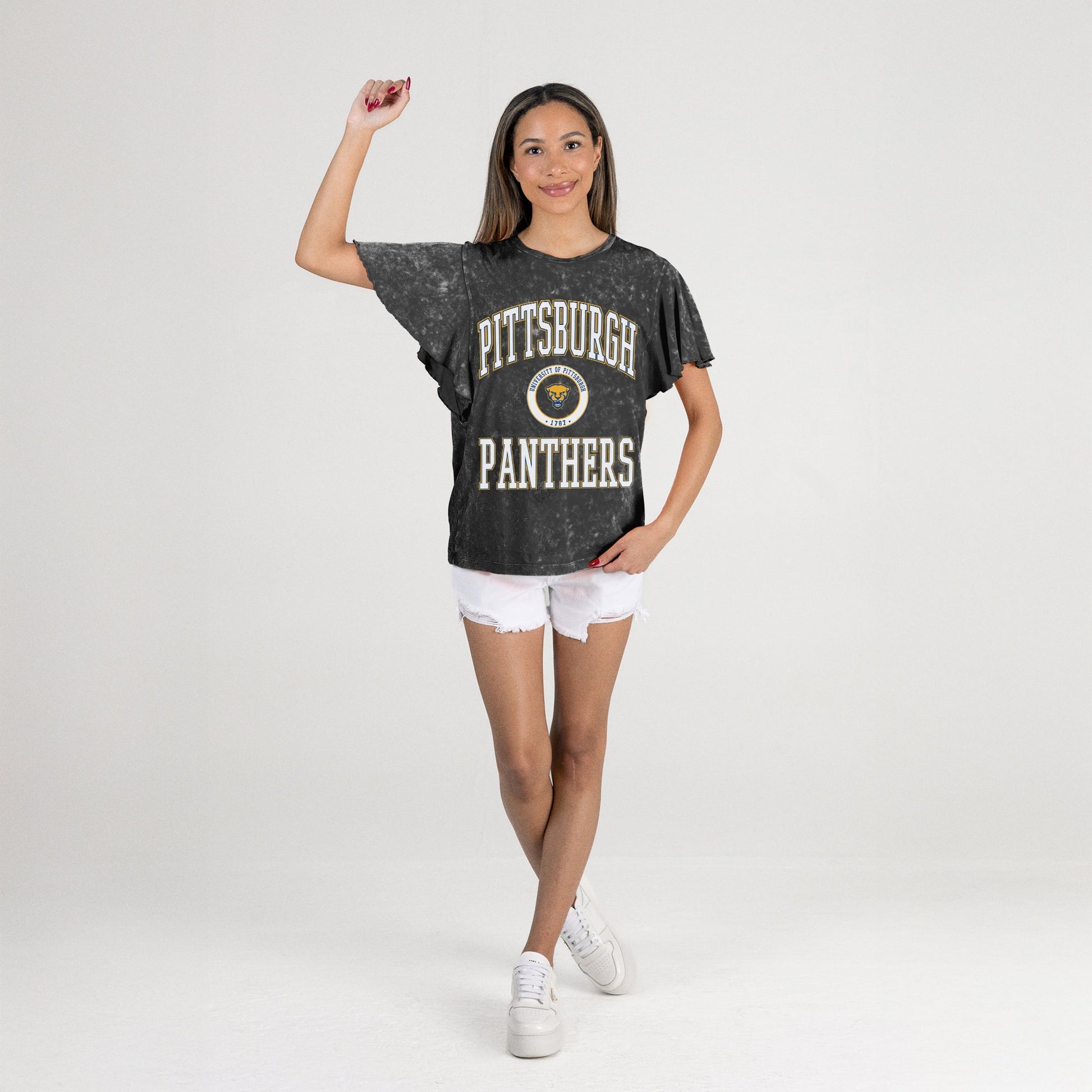 PITTSBURGH PANTHERS VICTORY MODE FLUTTER SLEEVE TEE IN BLACK