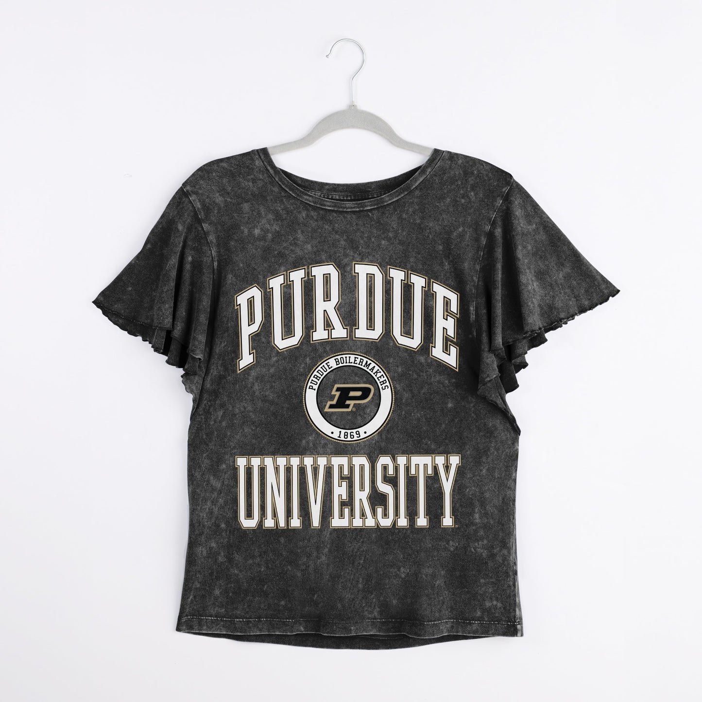 PURDUE BOILERMAKERS VICTORY MODE FLUTTER SLEEVE TEE IN BLACK