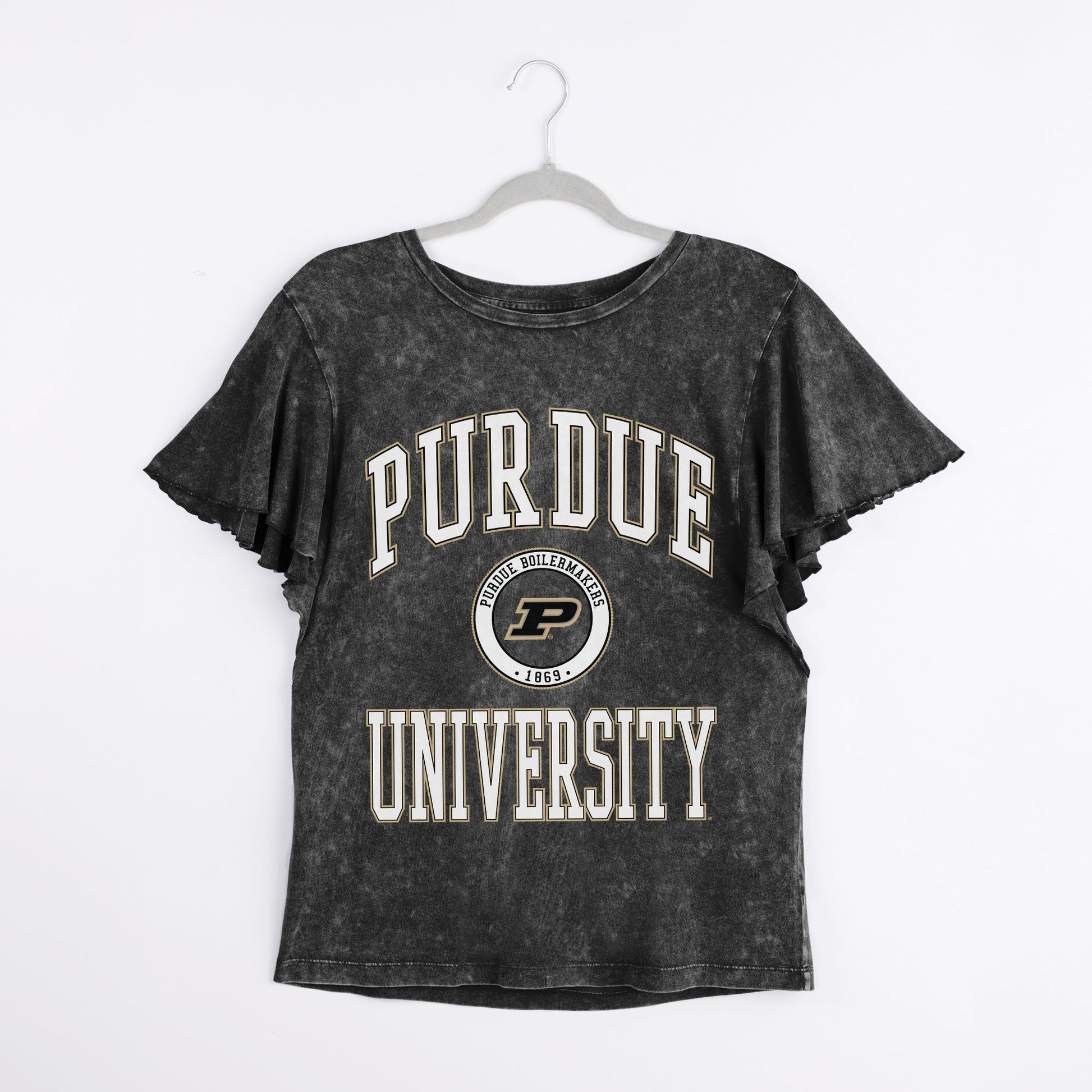 PURDUE BOILERMAKERS VICTORY MODE FLUTTER SLEEVE TEE IN BLACK