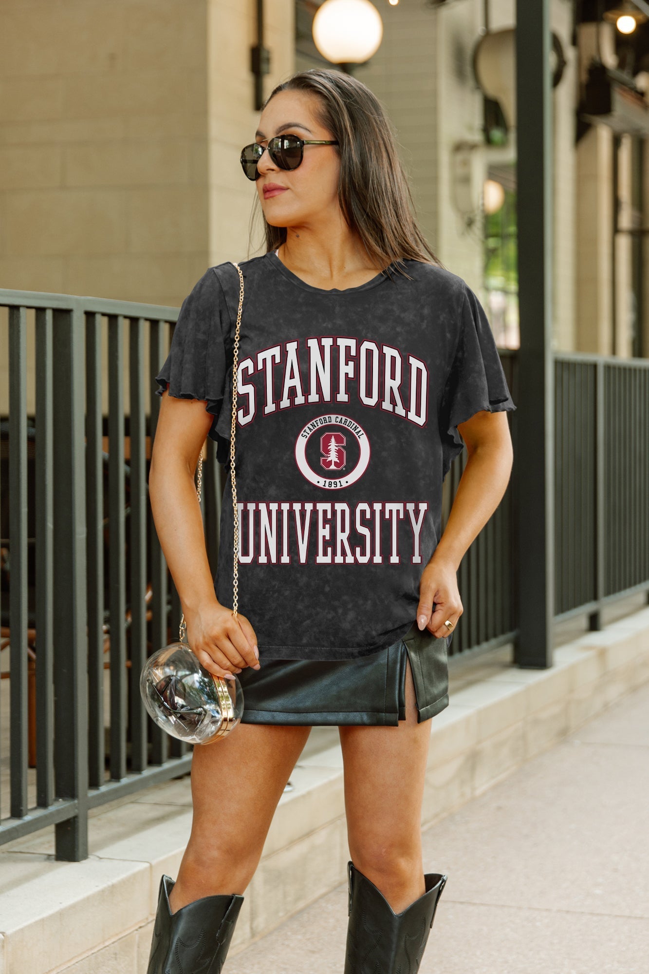 STANFORD CARDINAL VICTORY MODE FLUTTER SLEEVE TEE IN BLACK