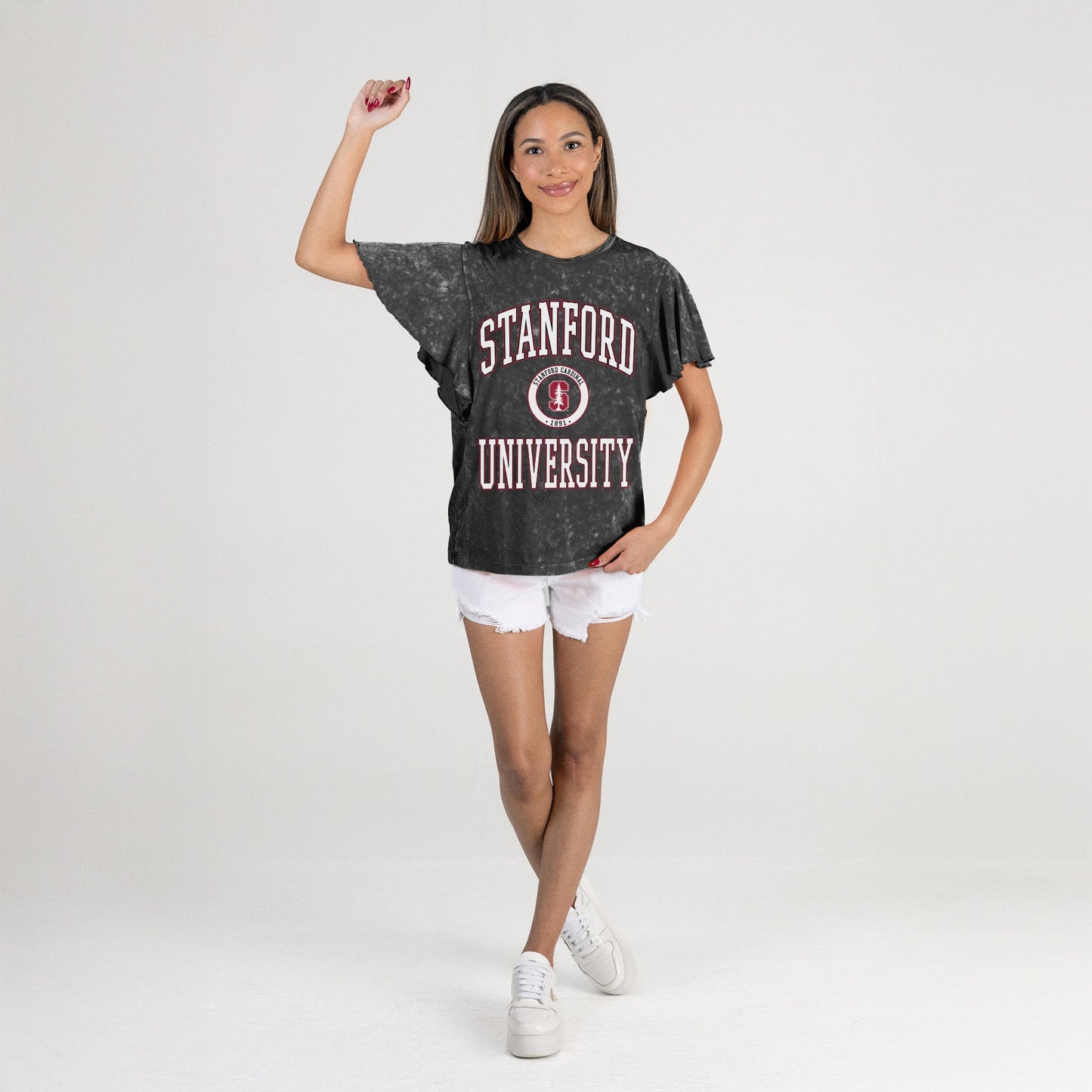 STANFORD CARDINAL VICTORY MODE FLUTTER SLEEVE TEE IN BLACK