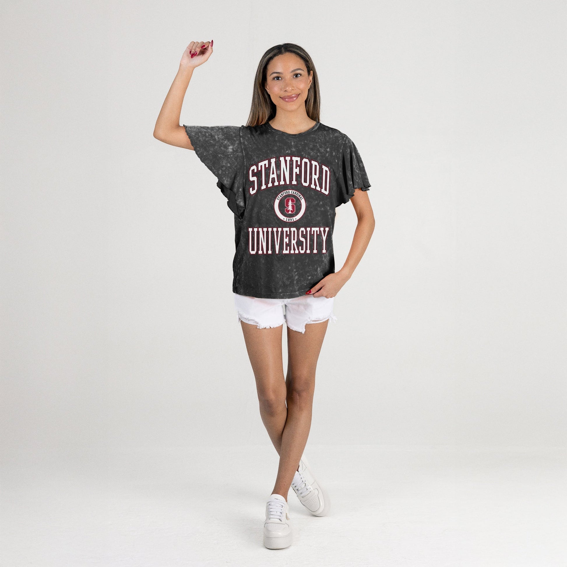 STANFORD CARDINAL VICTORY MODE FLUTTER SLEEVE TEE IN BLACK