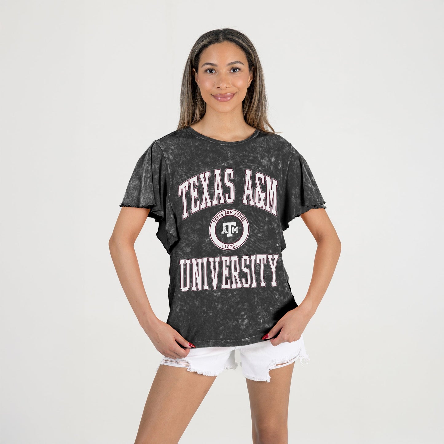 TEXAS A&M AGGIES VICTORY MODE FLUTTER SLEEVE TEE IN BLACK