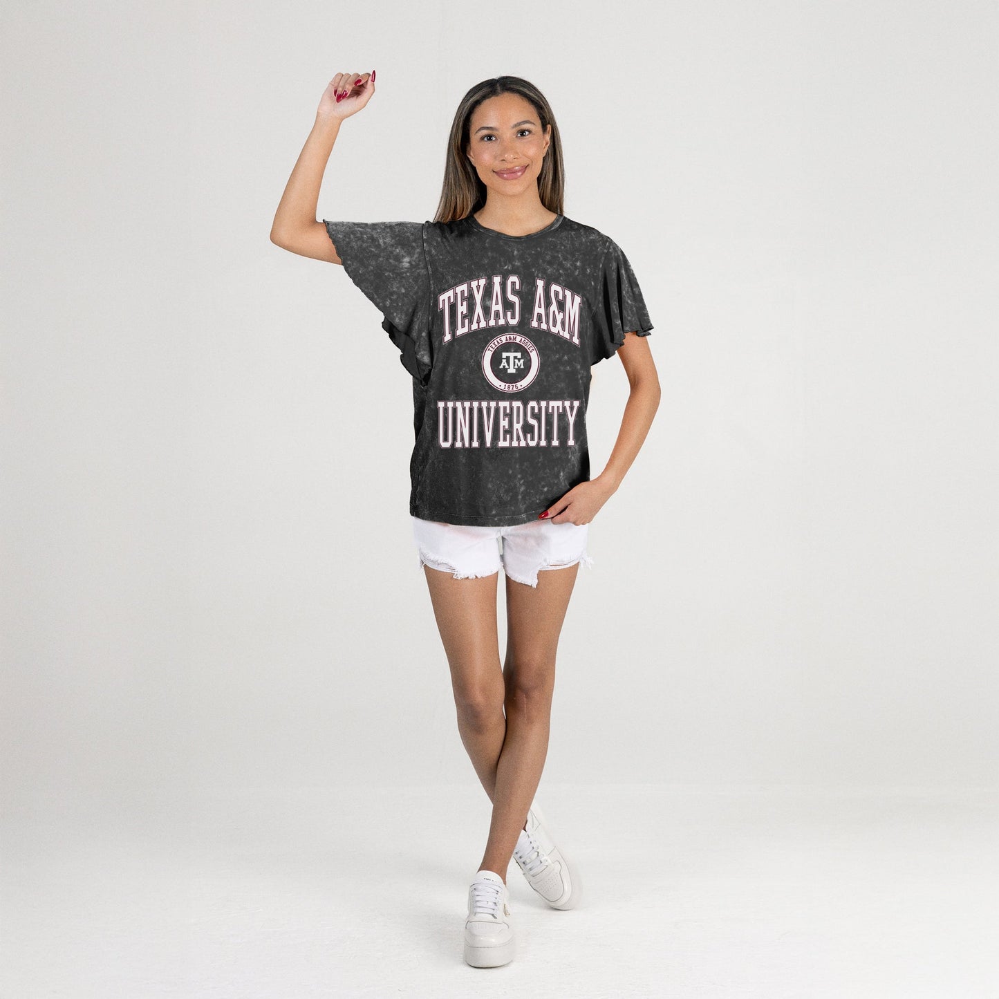 TEXAS A&M AGGIES VICTORY MODE FLUTTER SLEEVE TEE IN BLACK
