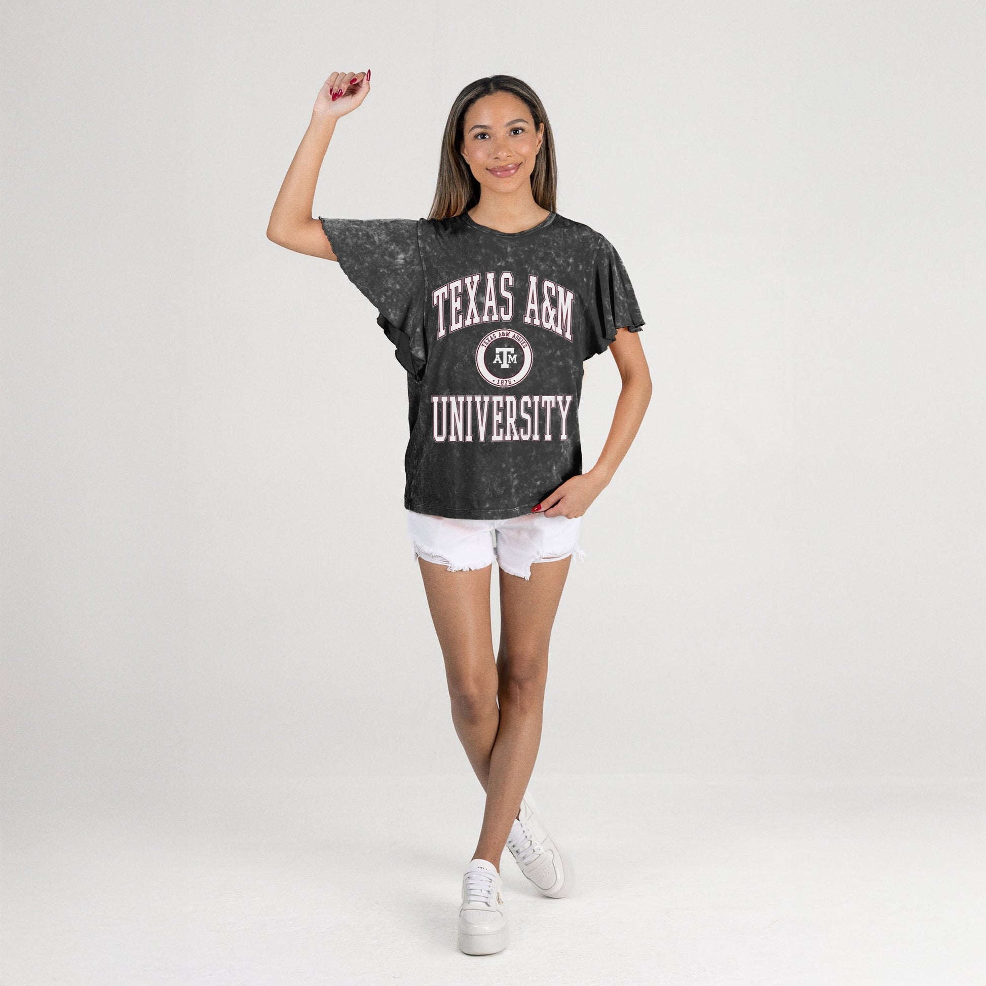 TEXAS A&M AGGIES VICTORY MODE FLUTTER SLEEVE TEE IN BLACK
