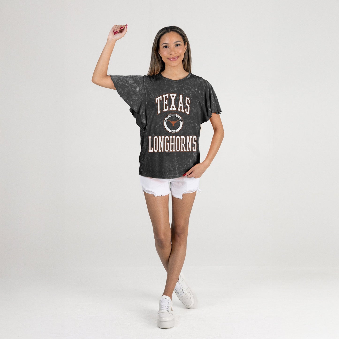 TEXAS LONGHORNS VICTORY MODE FLUTTER SLEEVE TEE IN BLACK