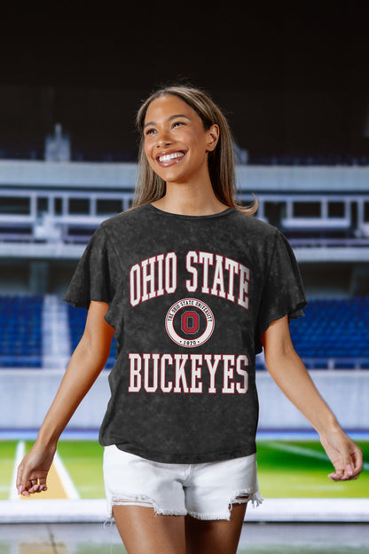 OHIO STATE BUCKEYES VICTORY MODE FLUTTER SLEEVE TEE IN BLACK