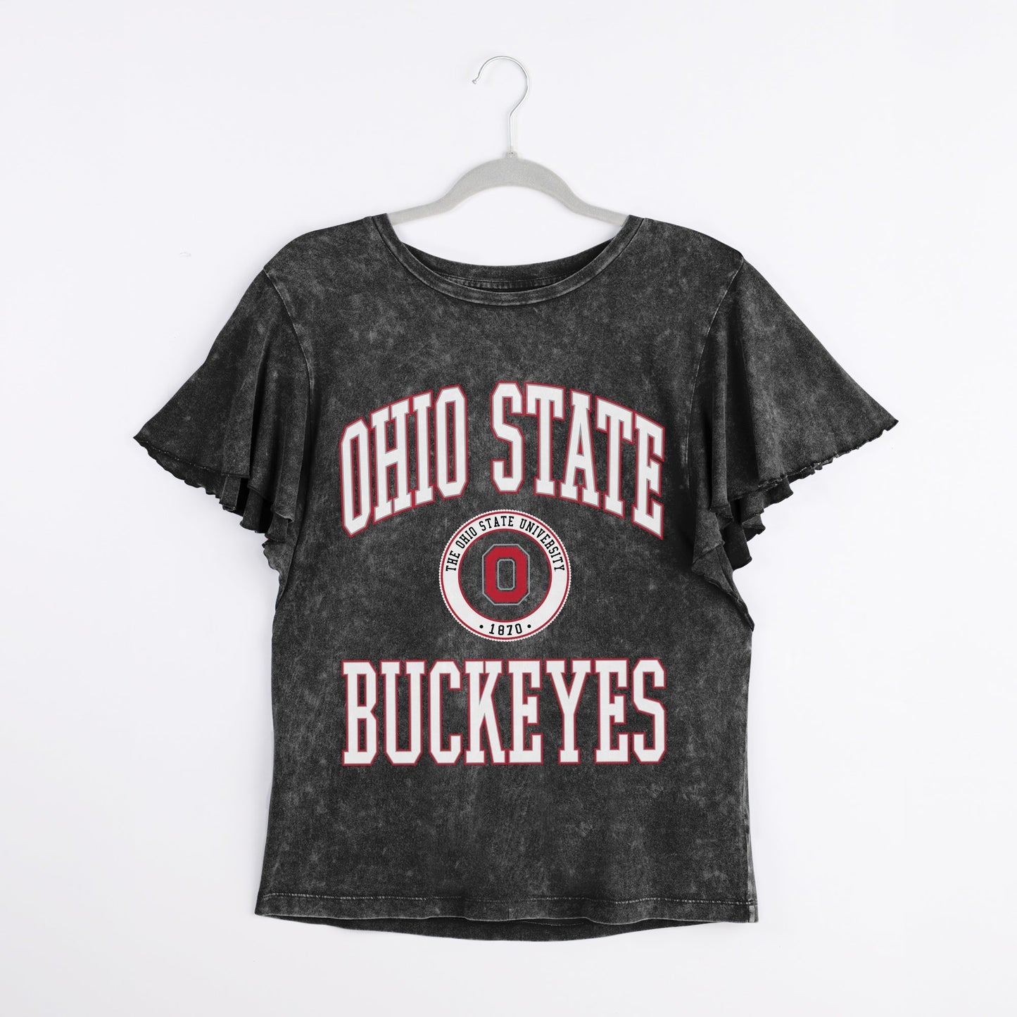 OHIO STATE BUCKEYES VICTORY MODE FLUTTER SLEEVE TEE IN BLACK