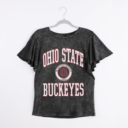 OHIO STATE BUCKEYES VICTORY MODE FLUTTER SLEEVE TEE IN BLACK