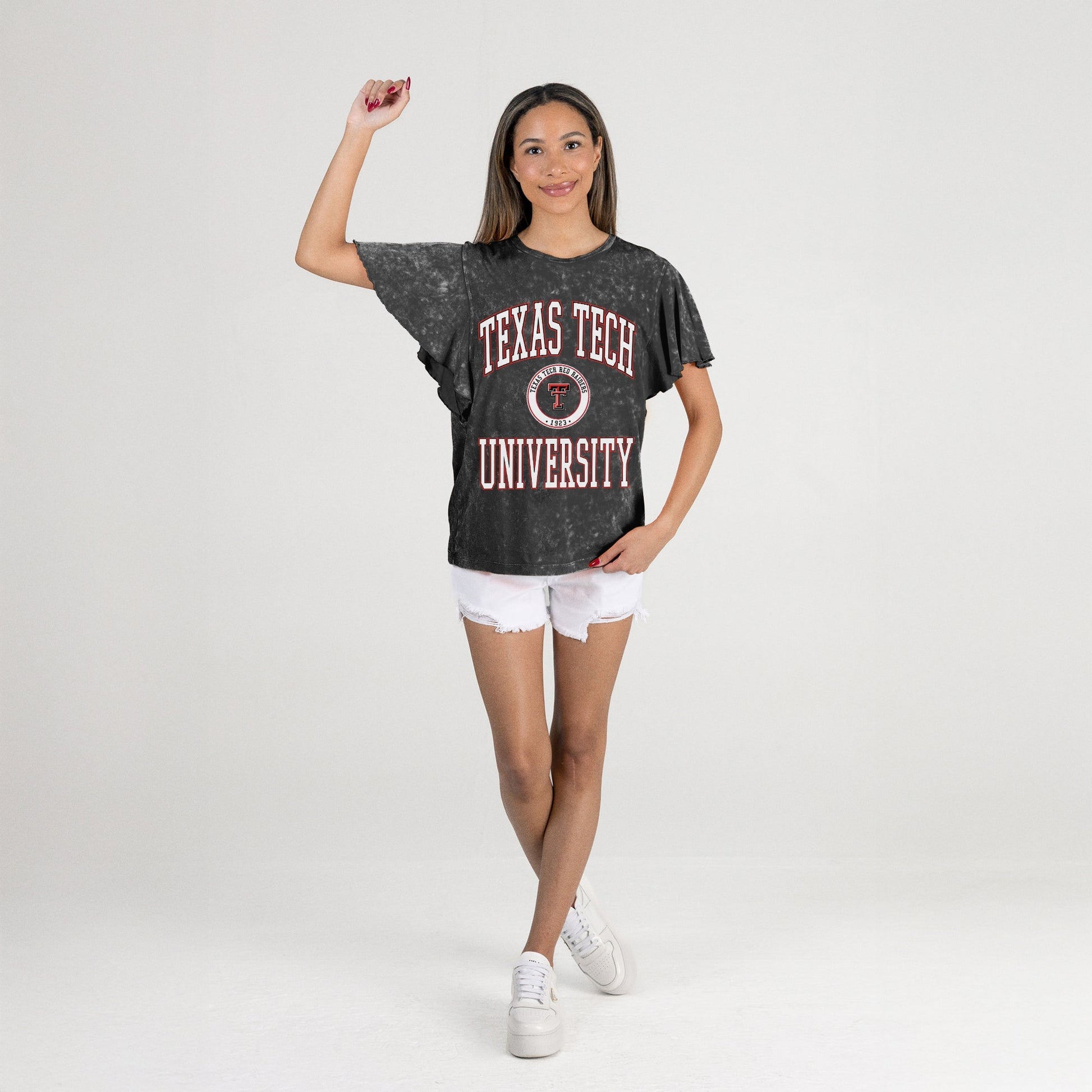 TEXAS TECH RED RAIDERS VICTORY MODE FLUTTER SLEEVE TEE IN BLACK