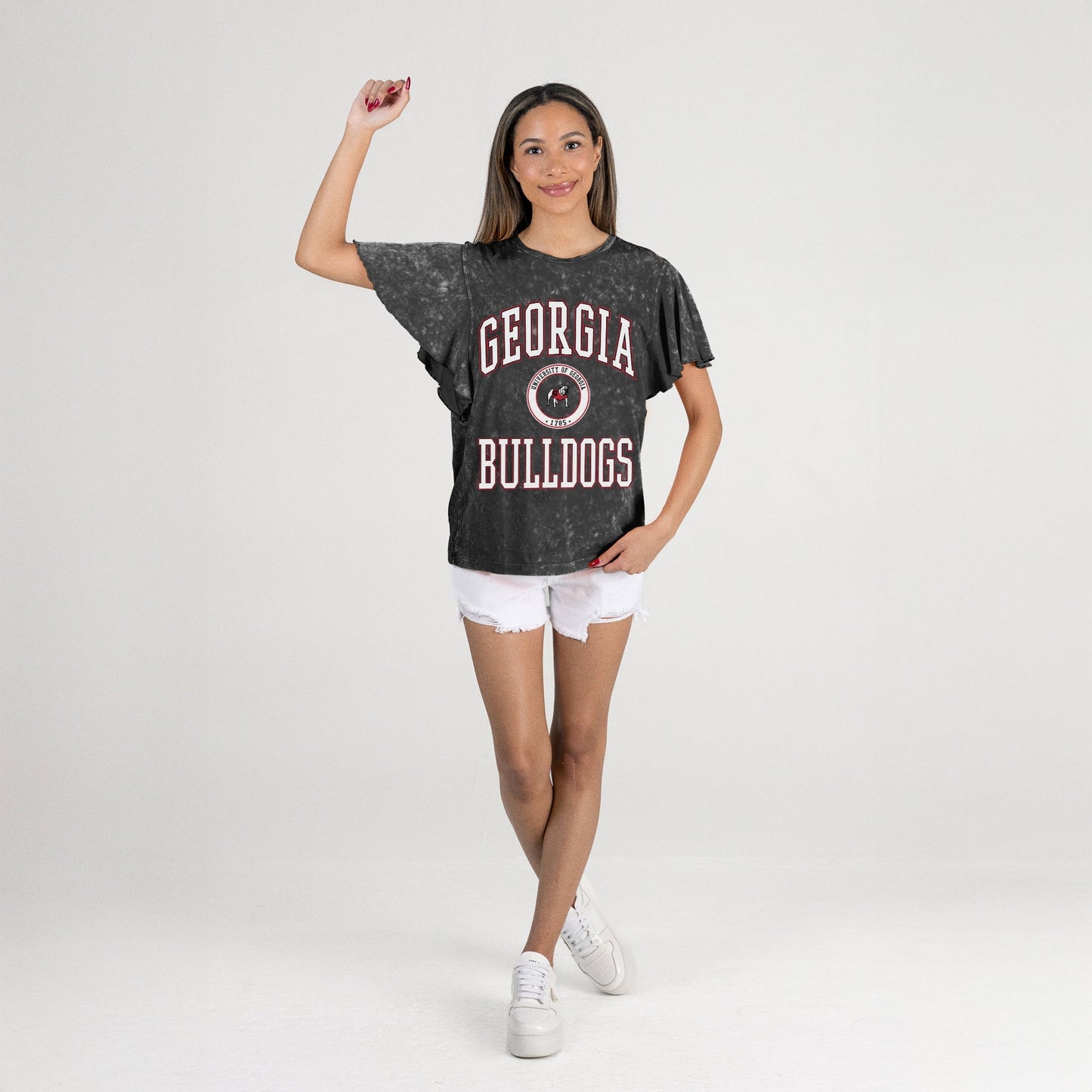 GEORGIA BULLDOGS VICTORY MODE FLUTTER SLEEVE TEE IN BLACK