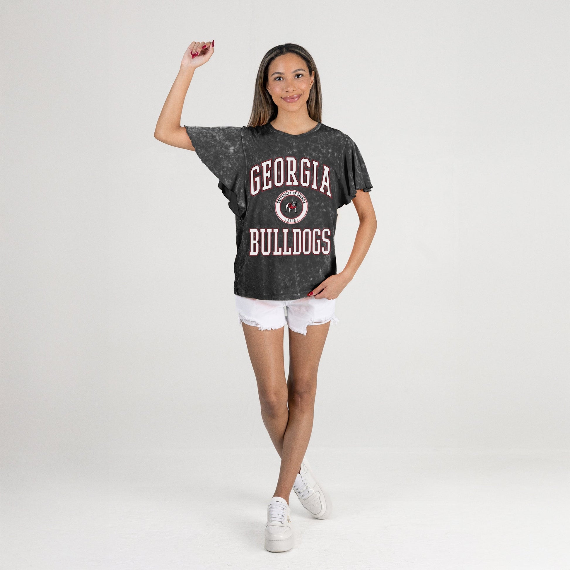 GEORGIA BULLDOGS VICTORY MODE FLUTTER SLEEVE TEE IN BLACK