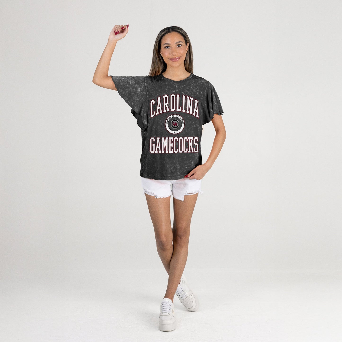 SOUTH CAROLINA GAMECOCKS VICTORY MODE FLUTTER SLEEVE TEE IN BLACK