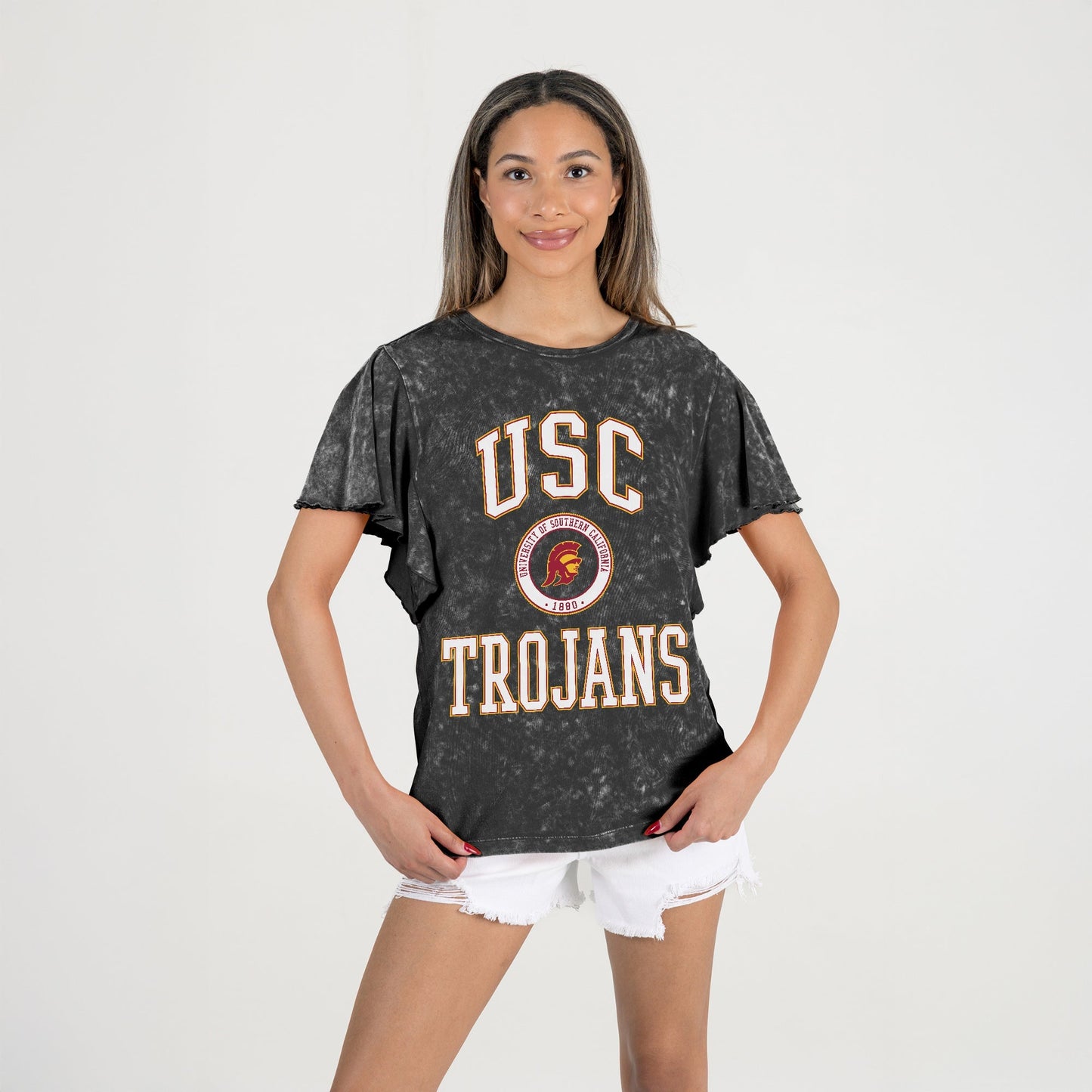 USC TROJANS VICTORY MODE FLUTTER SLEEVE TEE IN BLACK