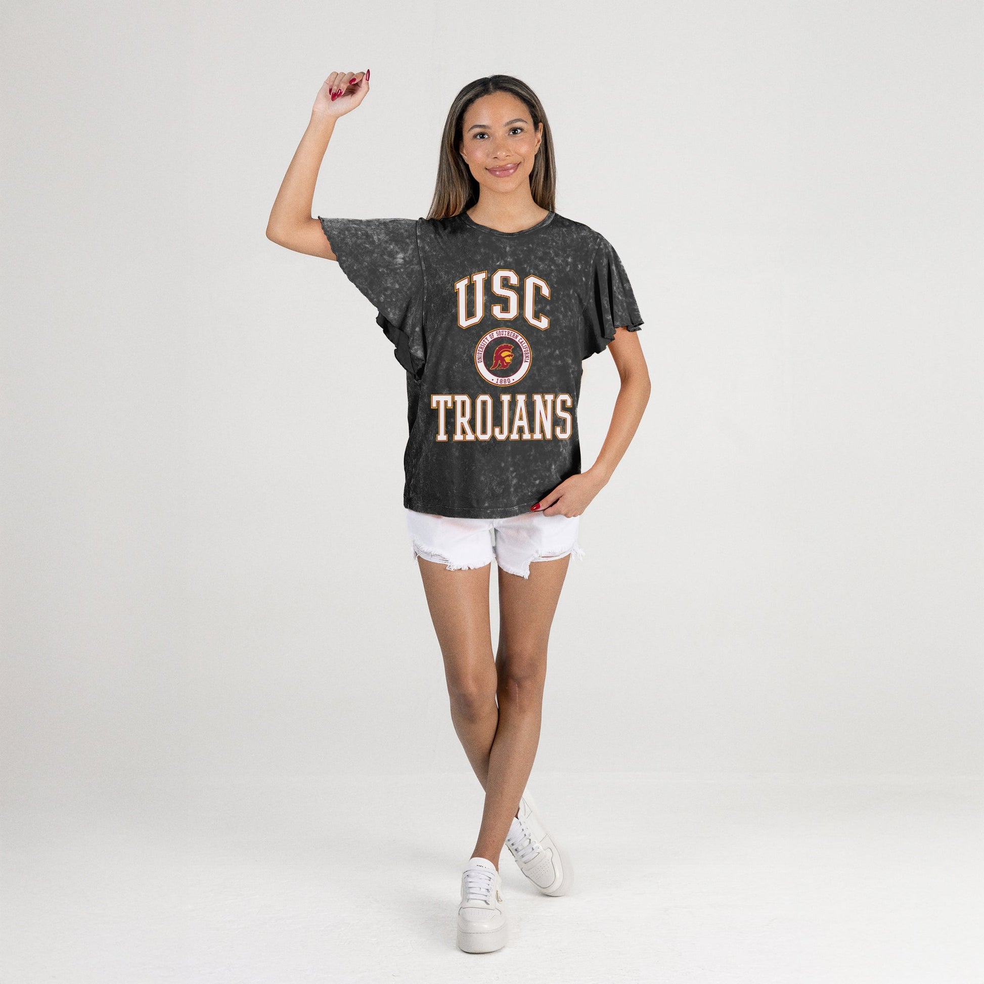 USC TROJANS VICTORY MODE FLUTTER SLEEVE TEE IN BLACK