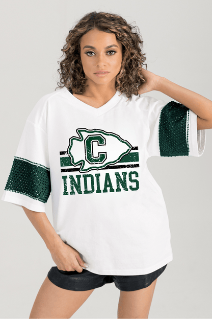 CATOOSA INDIANS VARSITY RHINESTONE STRIPE TEE - The Club