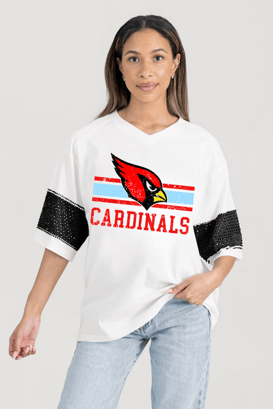 COLLINSVILLE CARDINALS VARSITY RHINESTONE STRIPE TEE - The Club