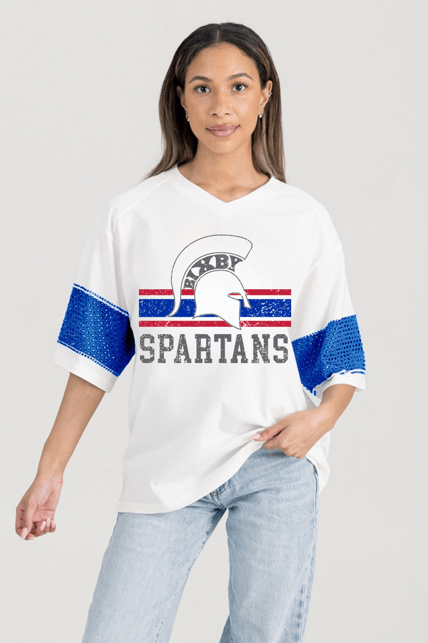 BIXBY SPARTANS VARSITY RHINESTONE STRIPE TEE - The Club
