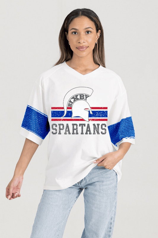 BIXBY SPARTANS VARSITY RHINESTONE STRIPE TEE - The Club