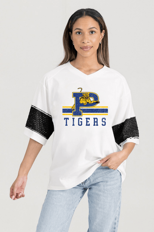 PRYOR TIGERS VARSITY RHINESTONE STRIPE TEE - The Club