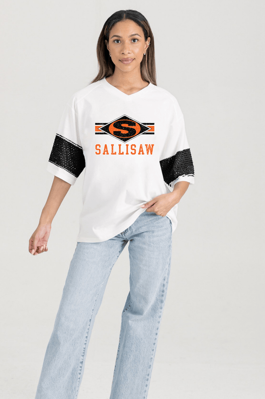 SALLISAW BLACK DIAMONDS VARSITY RHINESTONE STRIPE TEE - The Club