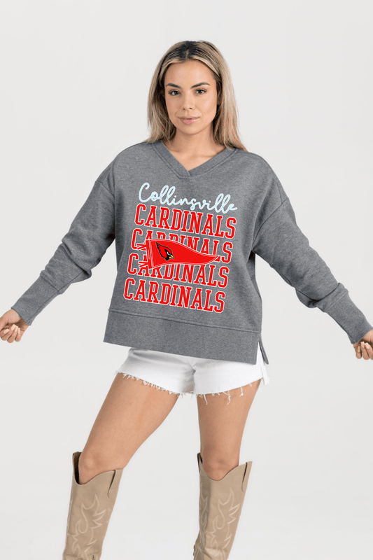 COLLINSVILLE CARDINALS FRENCH TERRY V - NECK SWEATSHIRT - The Club