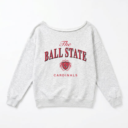 BALL STATE CARDINALS OFFSIDES ENERGY RELAXED OFF-SHOULDER TOP