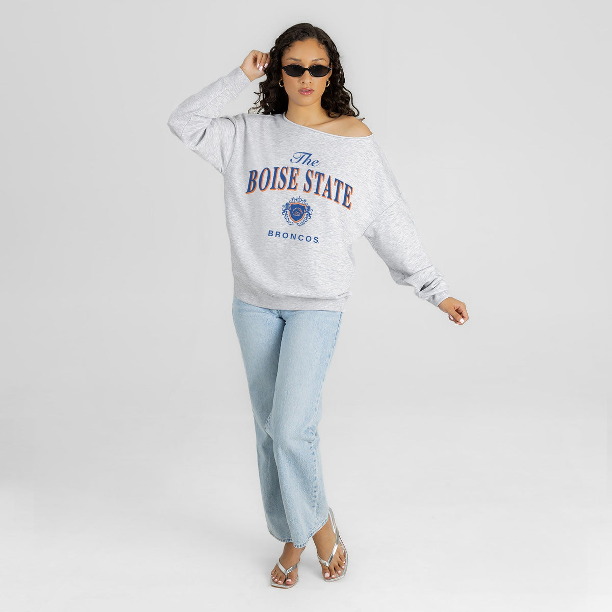 BOISE STATE BRONCOS OFFSIDES ENERGY RELAXED OFF-SHOULDER TOP