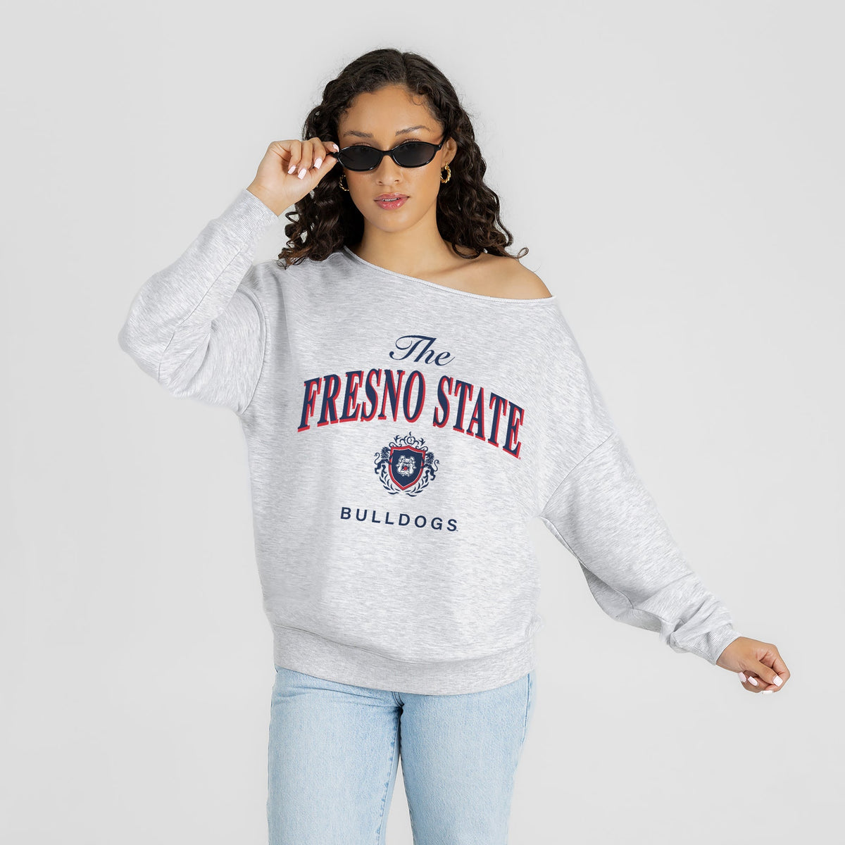 FRESNO STATE BULLDOGS OFFSIDES ENERGY RELAXED OFF-SHOULDER TOP