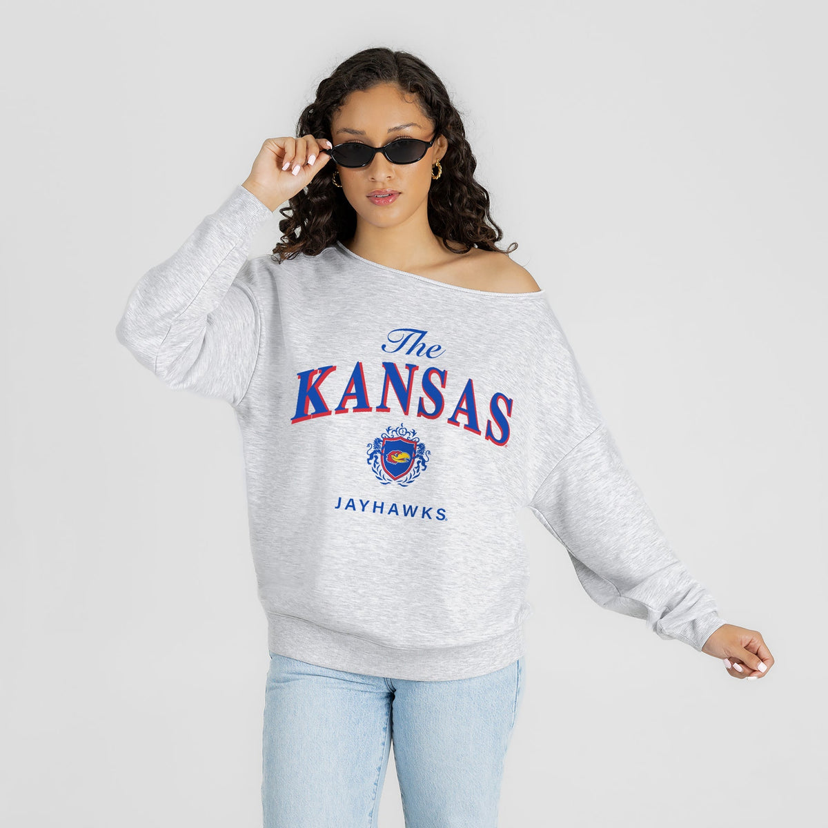 KANSAS JAYHAWKS OFFSIDES ENERGY RELAXED OFF-SHOULDER TOP