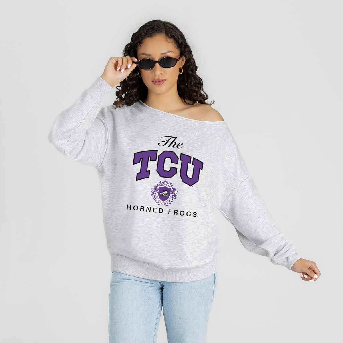 TCU HORNED FROGS OFFSIDES ENERGY RELAXED OFF-SHOULDER TOP