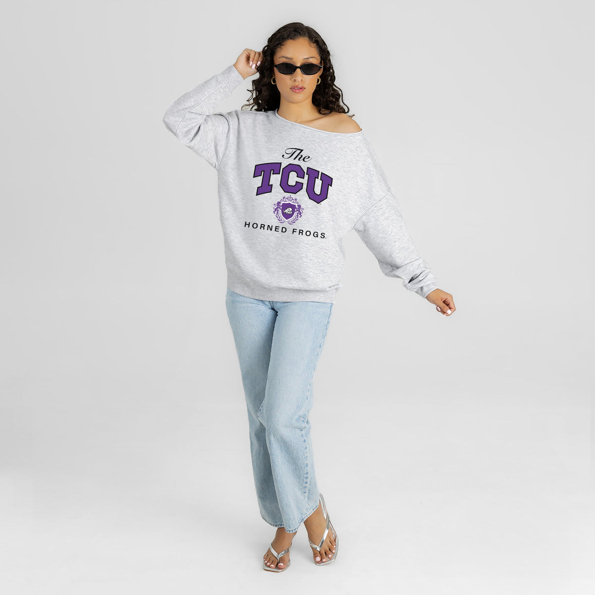TCU HORNED FROGS OFFSIDES ENERGY RELAXED OFF-SHOULDER TOP