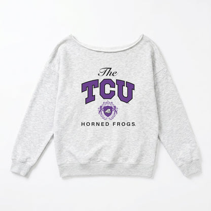 TCU HORNED FROGS OFFSIDES ENERGY RELAXED OFF-SHOULDER TOP