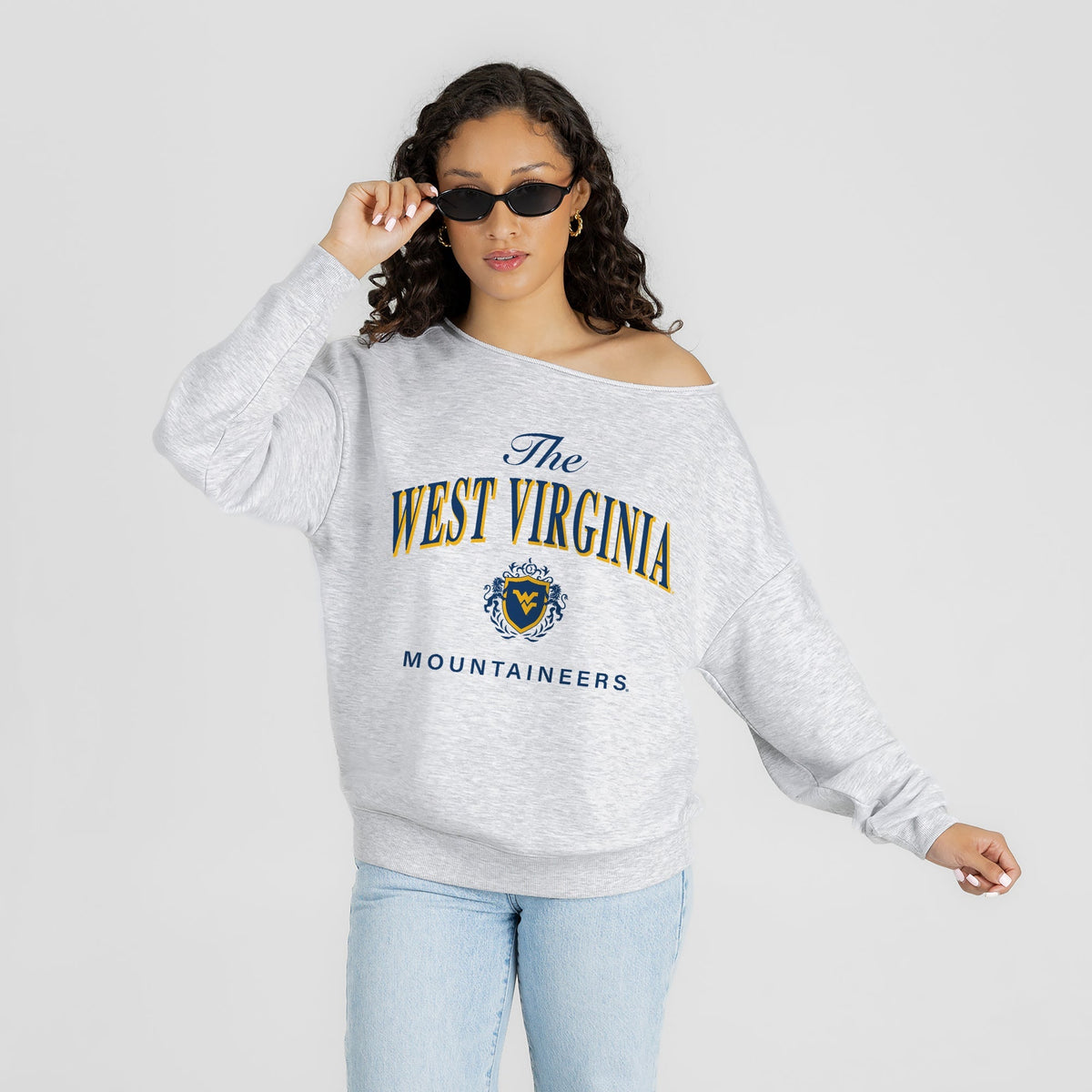 WEST VIRGINIA MOUNTAINEERS OFFSIDES ENERGY RELAXED OFF-SHOULDER TOP
