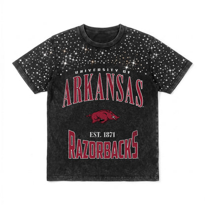 ARKANSAS RAZORBACKS IN THE ZONE VINTAGE WASH RHINESTONE TEE