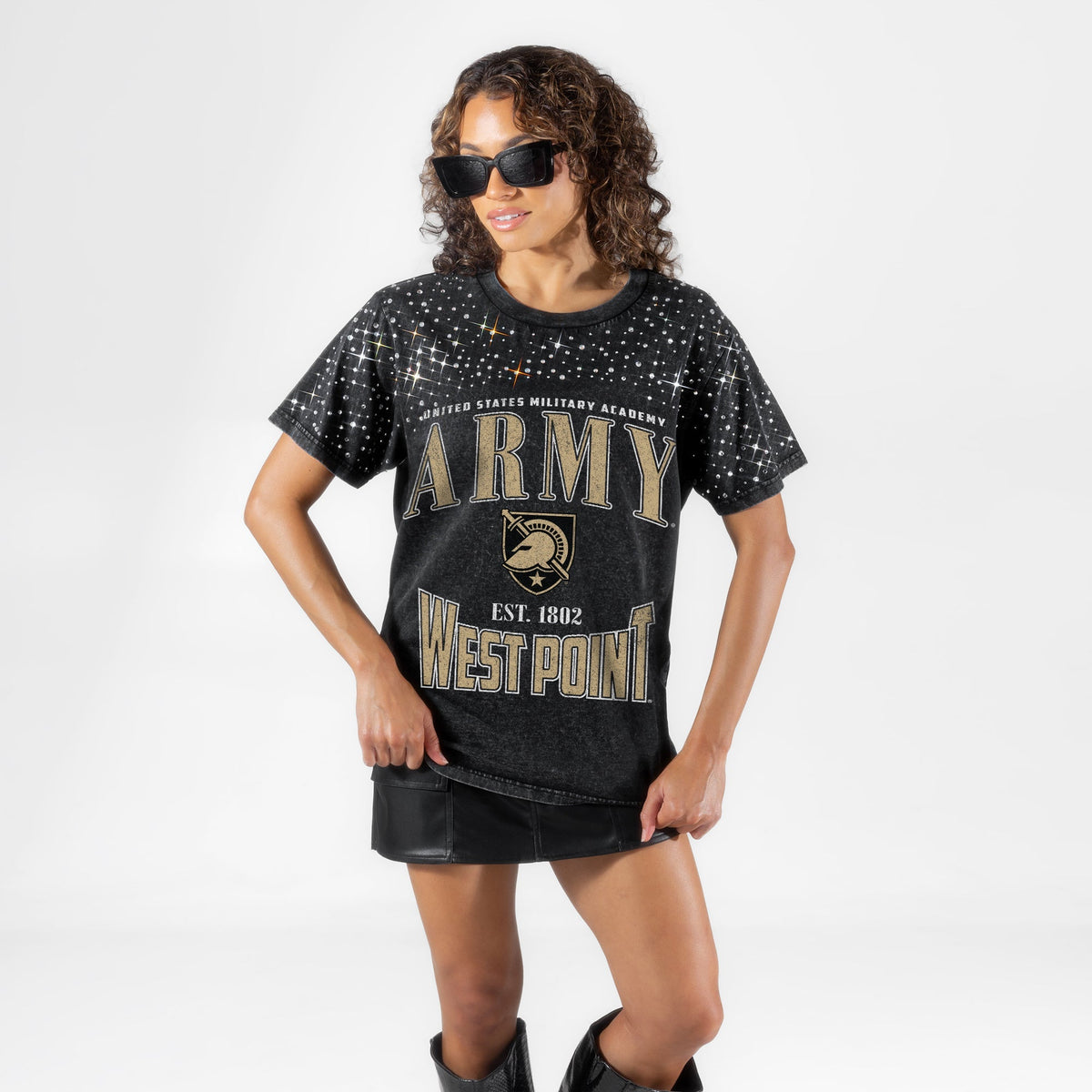 ARMY BLACK KNIGHTS IN THE ZONE VINTAGE WASH RHINESTONE TEE