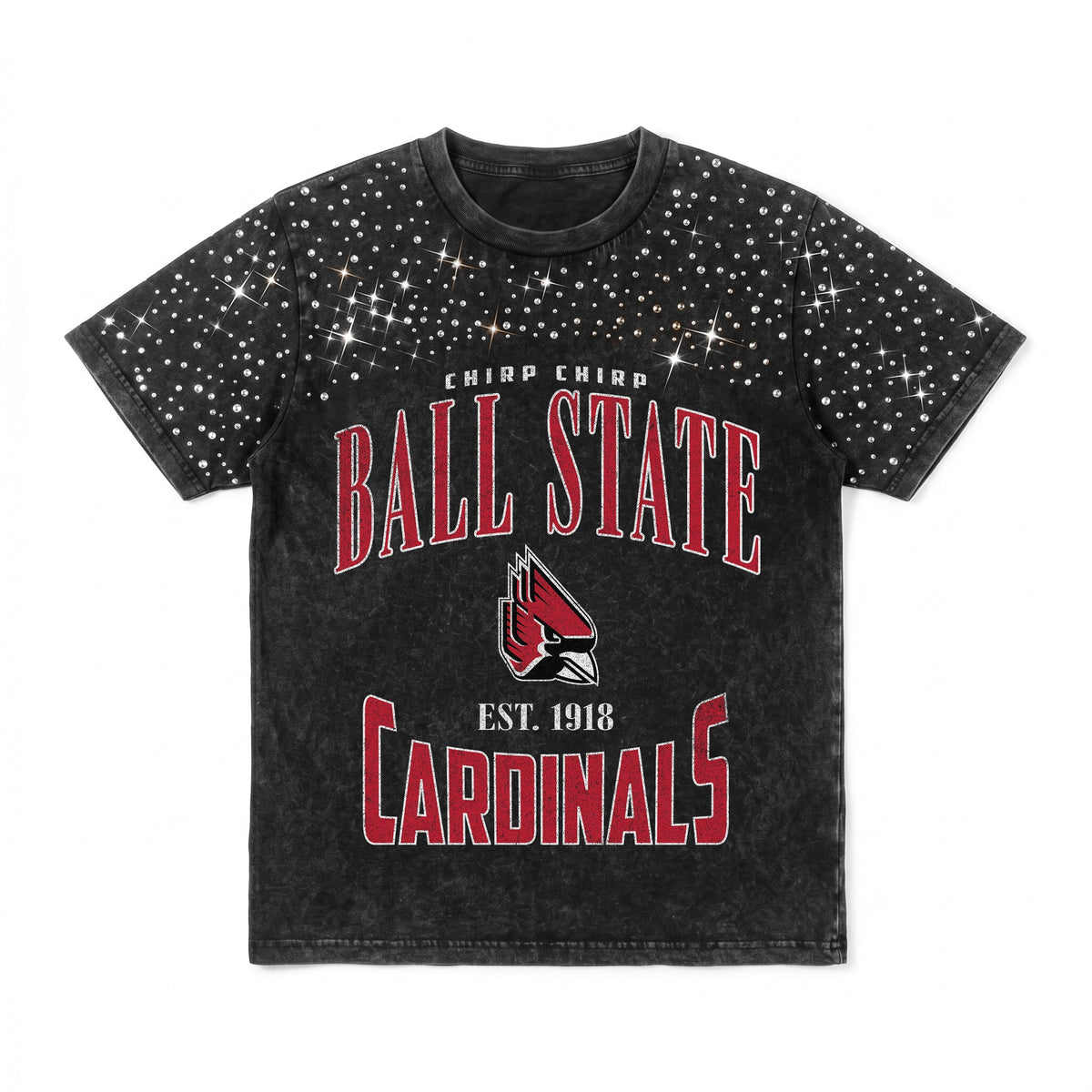 BALL STATE CARDINALS IN THE ZONE VINTAGE WASH RHINESTONE TEE