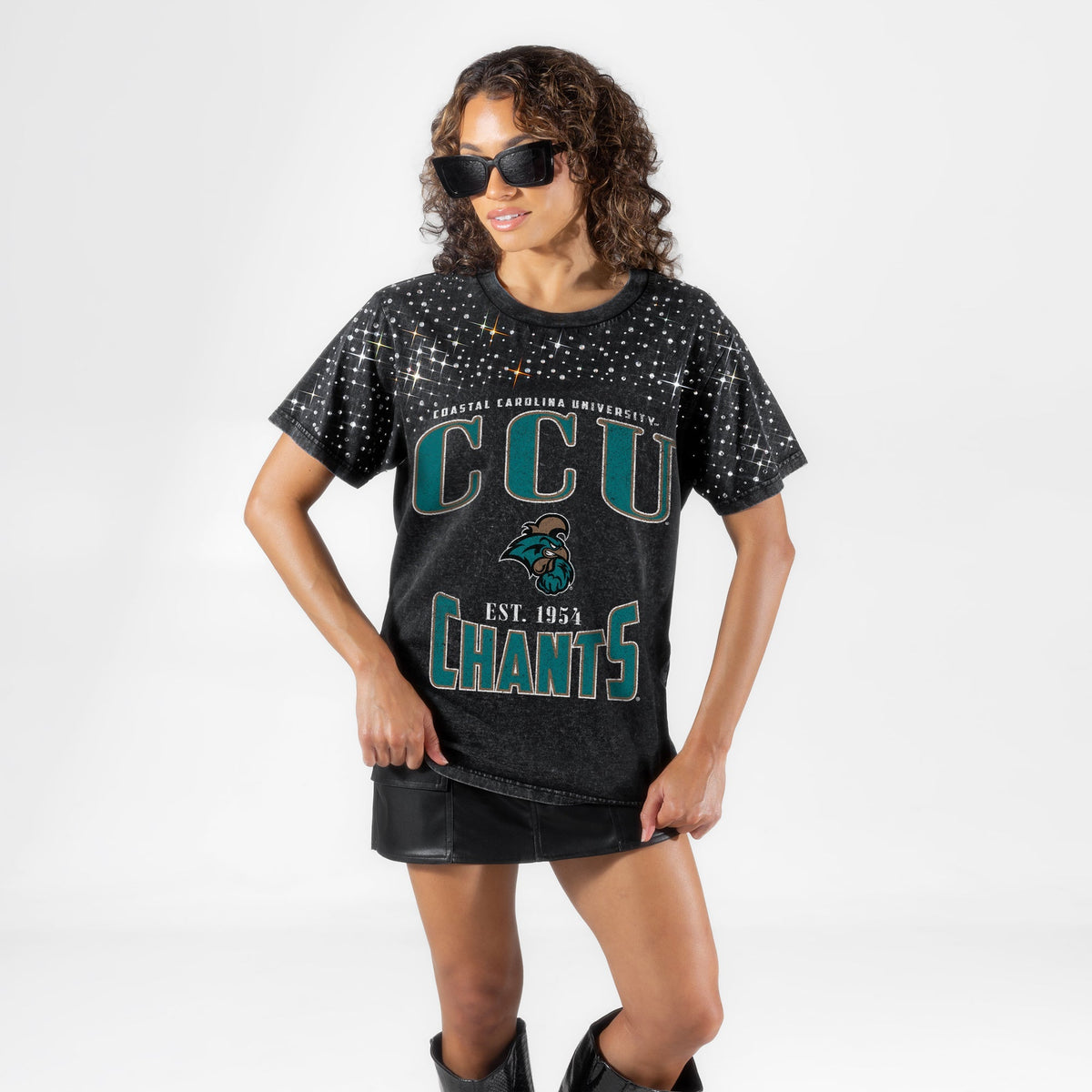 COASTAL CAROLINA CHANTICLEERS IN THE ZONE VINTAGE WASH RHINESTONE TEE