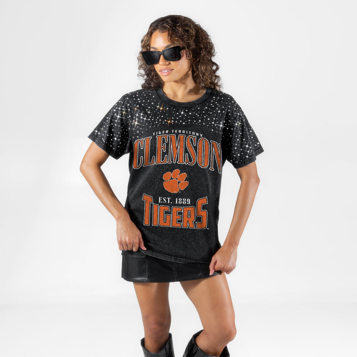 CLEMSON TIGERS IN THE ZONE VINTAGE WASH RHINESTONE TEE