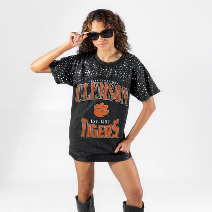 CLEMSON TIGERS IN THE ZONE VINTAGE WASH RHINESTONE TEE