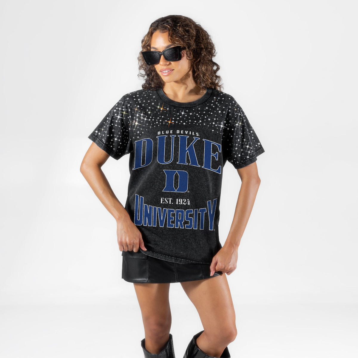 DUKE BLUE DEVILS IN THE ZONE VINTAGE WASH RHINESTONE TEE