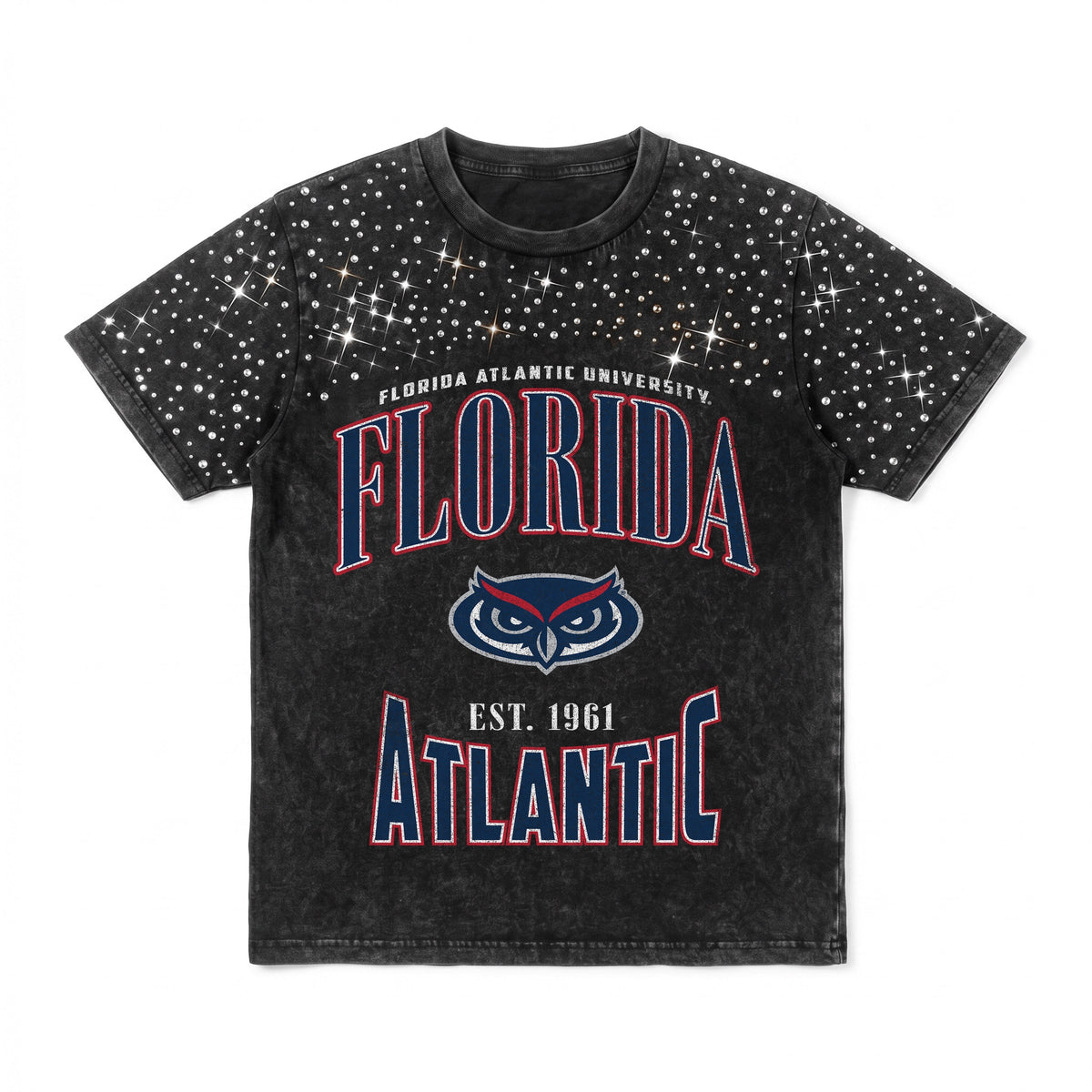 FLORIDA ATLANTIC OWLS IN THE ZONE VINTAGE WASH RHINESTONE TEE