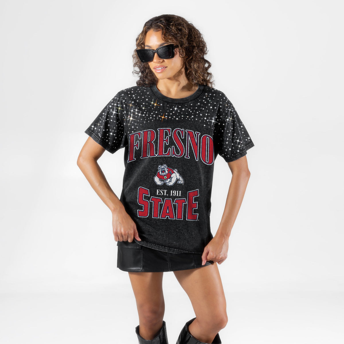 FRESNO STATE BULLDOGS IN THE ZONE VINTAGE WASH RHINESTONE TEE