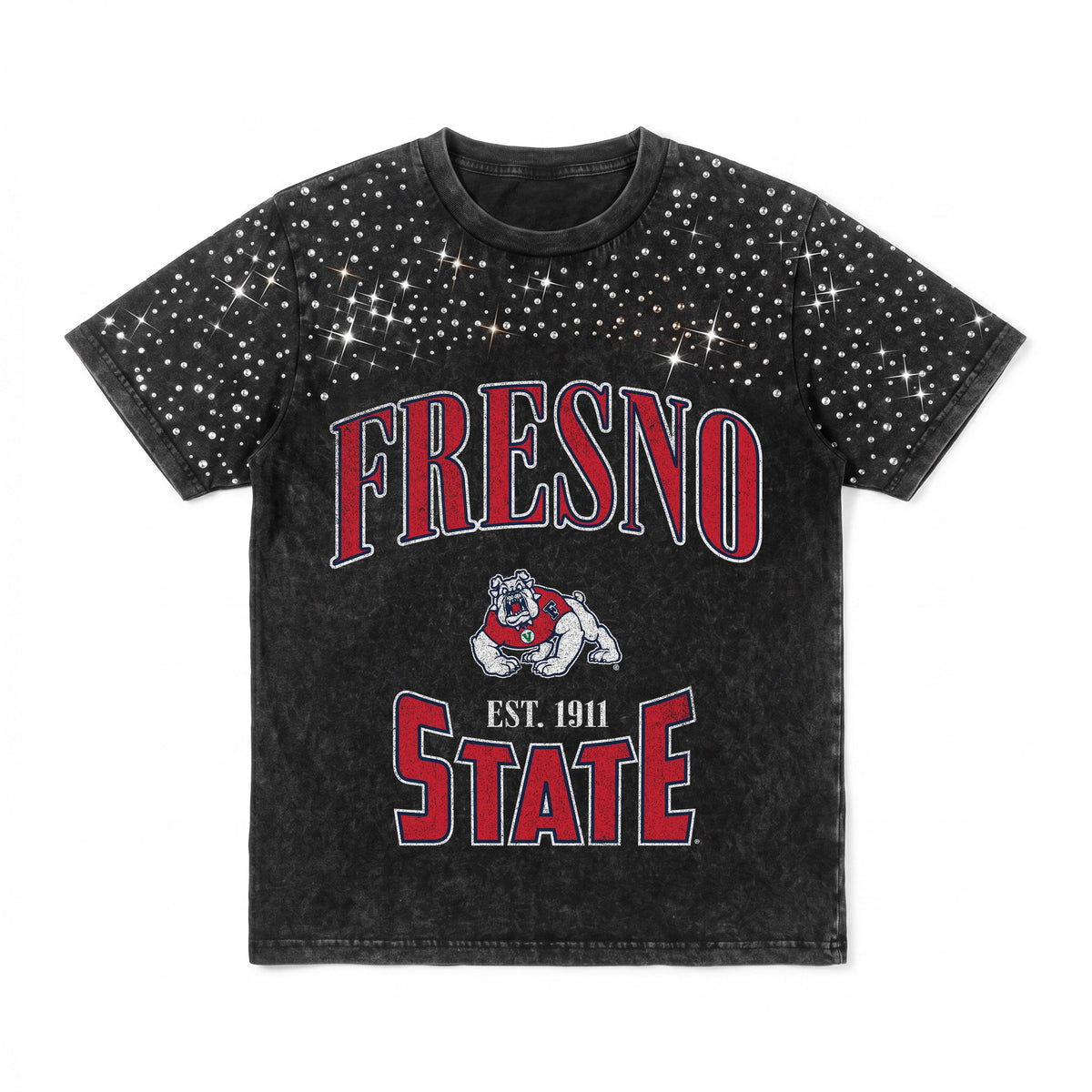 FRESNO STATE BULLDOGS IN THE ZONE VINTAGE WASH RHINESTONE TEE