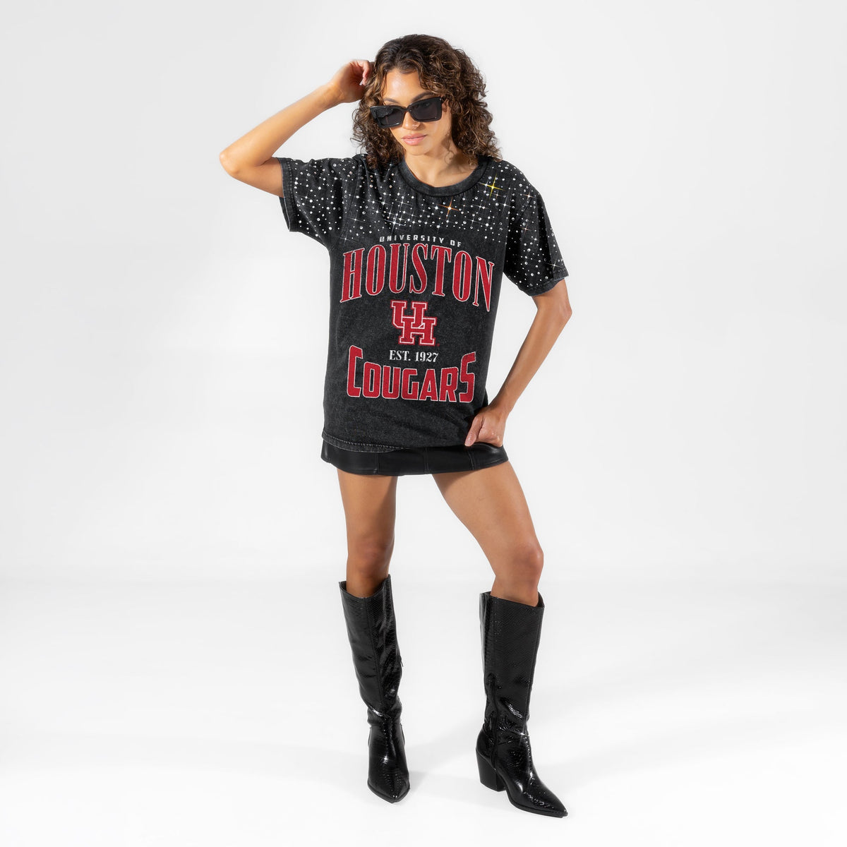 HOUSTON COUGARS IN THE ZONE VINTAGE WASH RHINESTONE TEE