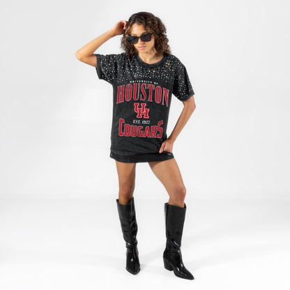 HOUSTON COUGARS IN THE ZONE VINTAGE WASH RHINESTONE TEE