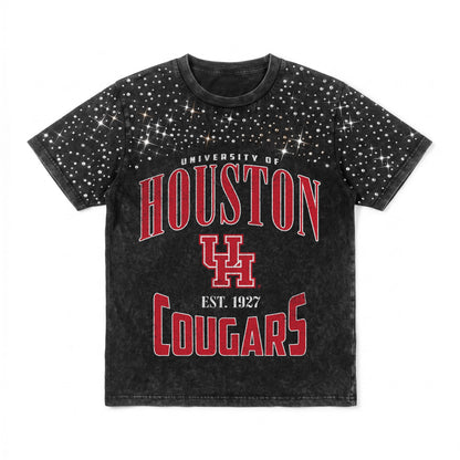 HOUSTON COUGARS IN THE ZONE VINTAGE WASH RHINESTONE TEE
